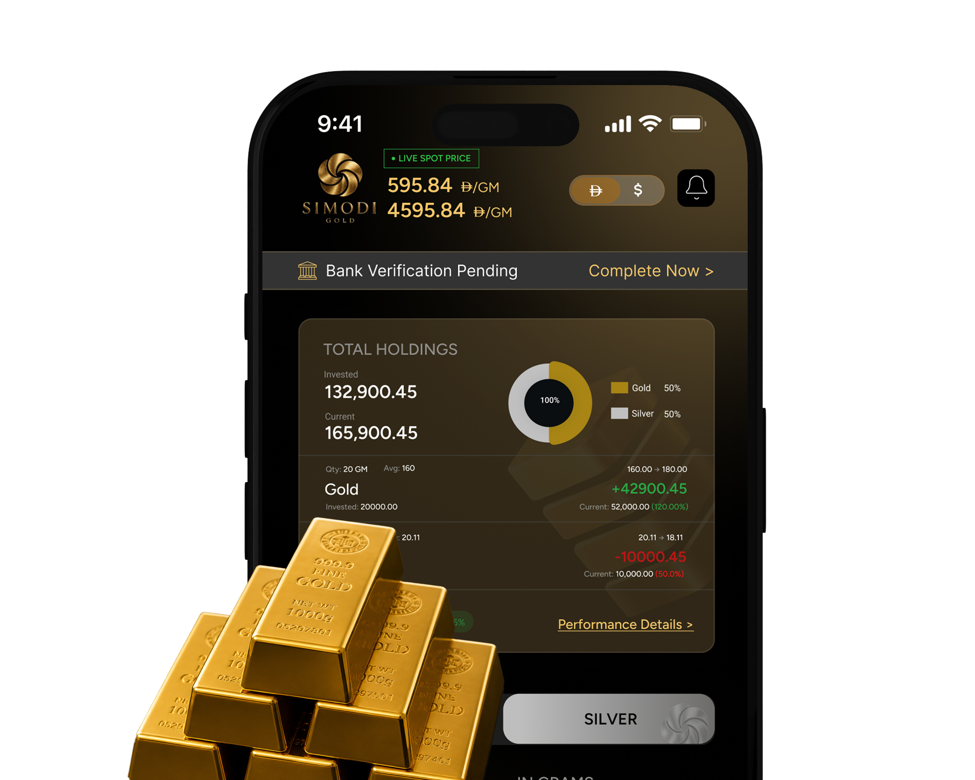 Mobile phone with gold bar